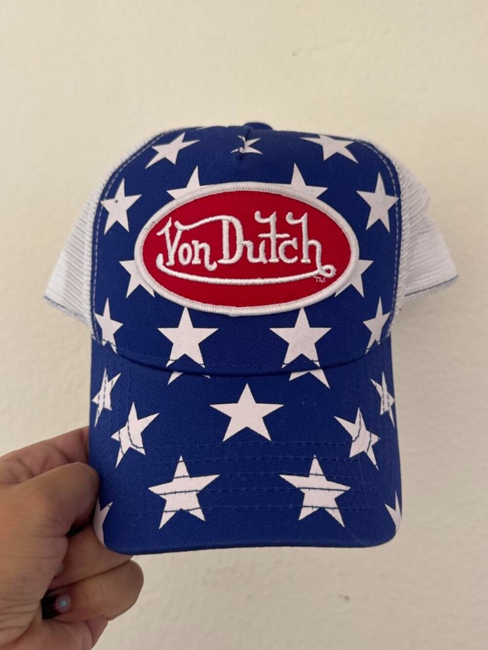 Von Dutch blue trucker hat with white stars